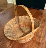 Oval Brown Wicker Basket with Handle, Free Standing, 16 x 10 x 7 in