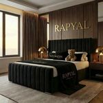 OTTOMAN STORAGE  BED PANEL PLUSH VELVET UPHOLSTERED BED FRAME- WINGED HEADBOARD