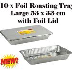 Large Foil Tray Rectangle Disposable Aluminium with Foil Lid 53x33x 8cm 10 pack