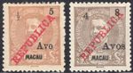 Macau/Macao 1913  set of 2x ovpt REPUBLICA surch stamp Michel #193-194 mint