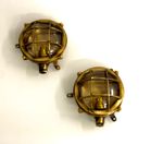 Set of 2 Vintage Solid Brass Marine Deck Lights – Antique Ceiling Mount Fixtures