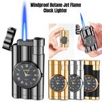 Windproof Lighter Vintage Watch Bezel Jet Flame Torch Refillable Butane Lighters