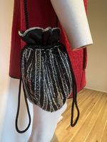 Vintage Style Art Deco Beaded Potli Bag Black Silver Hand Beaded Reticule 