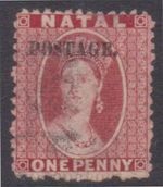 (F271-9) 1869 Natal 1d red QVIC stamp O/P postage (I)   (BD09)