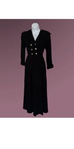 1940’s-1950’s Vintage Cirilo Women’s Collared Black Midi Dress (Size S)