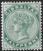 Gibraltar 1886-87 QV 1/2d Dull Green SG.8 Mint (Hinged) Cat:£20