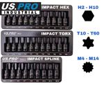 US PRO IMPACT Hex Torx Spline Bit Sockets 3/8" Drive Short Reach Star HX Allen