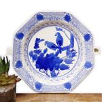 Chinese Porcelain Bowl Blue and White Pottery Vintage Antique Bird Warming Plate