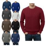 Mens Cable Knit Sweatshirt Jumper Crew Neck Pullover Cotton Winter Warm Top