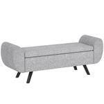 HOMCOM Storage Ottoman with Armrest, Upholstered Linen Storage Bench