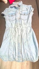 dress Blue Denim Short Sleeve Collared Button-Front Shirt Dress w/ Pockets S