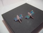 Vintage Solid Silver stunning shimmery blues faux OPAL dragonfly earings cleaned
