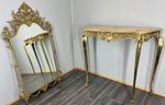 Console Table & Mirror Vintage French Ornate Brass Marble Top LOT 4197