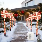 8pc Christmas Candy Cane Stakes Pathway Light Red Lollipop 63cm Battery Operated