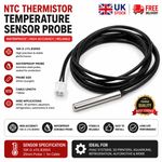 NTC Thermistor Temperature Sensor Waterproof Probe 25mm 10K 1% 3950 1m cable UK.