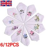 6/12 Pack 100% Cotton Ladies Handkerchiefs Plain White With Satin Stripe Border