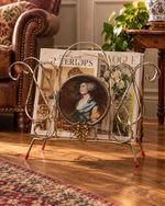 RARE Vintage Mid Century MCM Gold  Scroll Magazine Rack Regency Portrait Holder