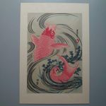 Utagawa Toyokuni Ukiyo-e Woodblock Print "Scarlet Carp" Katsushika Hokusai