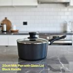 20cm Milk Pan with Glass Lid and Black Handle  Weight: 220g Size: 30x20x10cm