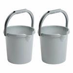 2 x 5L Silver Plastic Bucket Grip Handle & Pouring Lip Measuring Guide Farm Home
