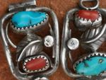 Navajo Native Turquoise Coral Silver Watch Bracelet