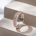 Round Diamond Women's Wedding Eternity Band Filigree Ring 14k Two Tone Gold Over