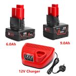 For Milwaukee M12 12V Li-Ion XC M12B6 6.0Ah 9.0Ah High Capacity Battery /Charger