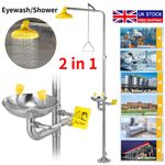 Stainless Steel Emergency Eyewash Station with Shower Combination Kit UK STOCK