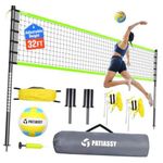 Outdoor Volleyball Net Set for Backyard & Beach, 32FT Regulation Size, E-Green