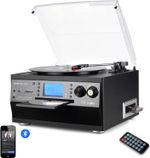 Bluetooth Viny Record Player Turntable, CD, Cassette, AM/ FM Radio and Aux in