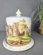 Antique Hand-Painted Castle Dome Cheese Dish / Cheese Keeper – 29cm Tall 