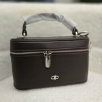 PEDRO Brown Make-Up Bag Case with Top Handle and Secure Zipper Closure