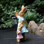 Solar Light Statue Decor Resin Balcony Yard Decor Mother and Daughter Bunny Yard