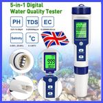 5 In 1 Digital Water Quality Tester Pen EC PH Salinity Temp Meter/Detector UK