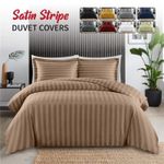 Luxury Satin Stripe Duvet Quilt Cover Single Double King Size 3Piece Bedding Set