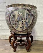 Chinese Famille Rose Large Fishbowl Vase Qing Dynasty Marked Perfect Condition