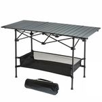 Foldable Camping Table Height-Adjustable Roll-up Picnic Table with Storage Bag
