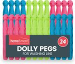 24 Strong Dolly Pegs | Durable Plastic Laundry Washing Clothes Line Coloured Peg