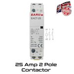2 Pole 25 Amp Contactor Din Rail Mount Relay Unit Module 2NO  *UK Supply*