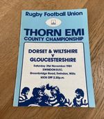 Rugby Programme Thorn EMI County Champs Dorset & Wilts v Gloucestershire 1981