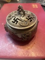 Vintage Chinese Stone Pot Overlay plated Mark ToBase Peace SignPhoenix Dragon