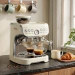 Espresso Machine, Bean Grinder & Steam Wand, 15 Bar Pump, Cream White