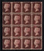 GB QV 1d red brown SG43 Plate 201 mint block of 16 (12 x MNH) WS46211