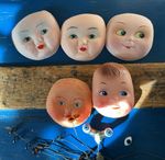 Vintage Cloth Doll Faces x 5 Plus Teddy Bear GLASS Eyes Rocker Doll Eyes VGC