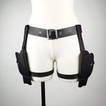 1pc Faux Leather Western Cowboy Belt with Dual Holsters - Black Adjustable Waist