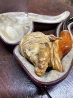 José Fribourg Carved Meerschaum Pipe, Figural Head, Original Fitted Case