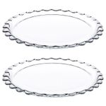 26cm Large Round Clear Glass Dessert Plates Modern Serving Dish Set of 2