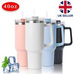 40oz Cup Straw Sip Lid Insulated Stainless Steel Water Drink Bottle Stanley Dupe