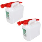 Fuel Can 5L Large Plastic Petrol Diesel Car Jerry Can Clear Extension Spout x 2