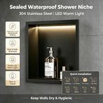 Thermopanel Noir Black Stainless Steel Shower Niches with LED Lighting Recessed